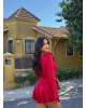 Kırmızı Fırfırlı Tasarım Elbise