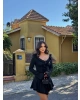 Siyah Fırfırlı Tasarım Elbise