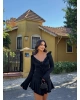 Siyah Fırfırlı Tasarım Elbise