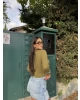 Yeşil Düğme Detay Triko Bluz