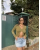 Yeşil Düğme Detay Triko Bluz