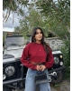 Bordo Oversize Crop Sweatshırt