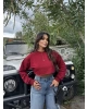 Bordo Oversize Crop Sweatshırt