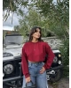 Bordo Oversize Crop Sweatshırt