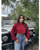 Bordo Oversize Crop Sweatshırt