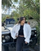 Beyaz Crop Kürk Ceket