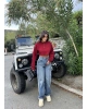 Mavi Şeritli Tokalı Baggy Jean
