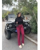 Bordo Bel Katlamalı Brshk Yumoş Tayt Pantolon