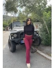 Bordo Bel Katlamalı Brshk Yumoş Tayt Pantolon