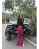 Bordo Bel Katlamalı Brshk Yumoş Tayt Pantolon
