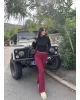Bordo Bel Katlamalı Brshk Yumoş Tayt Pantolon