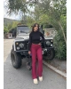 Bordo Bel Katlamalı Brshk Yumoş Tayt Pantolon
