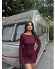 Bordo Sırt Detay Simli Elbise