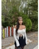 Krem Madonna Büzgülü Crop