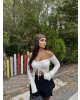 Krem Madonna Büzgülü Crop