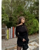 Siyah Basic Büzgülü Crop