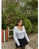 Gri Korse Detay Crop Hırka