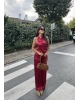 Bordo Saten Boyundan Geçirmeli Bluz Takım