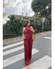 Bordo Saten Boyundan Geçirmeli Bluz Takım