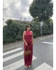 Bordo Saten Boyundan Geçirmeli Bluz Takım