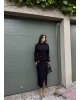 Siyah Bisiklet Yaka Bel Detay Uzun Elbise