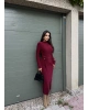 Bordo Bisiklet Yaka Bel Detay Uzun Elbise