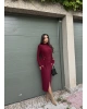 Bordo Bisiklet Yaka Bel Detay Uzun Elbise