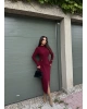 Bordo Bisiklet Yaka Bel Detay Uzun Elbise