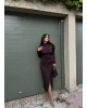 Kahverengi Bisiklet Yaka Bel Detay Uzun Elbise