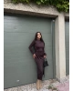 Kahverengi Bisiklet Yaka Bel Detay Uzun Elbise