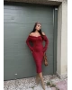 Bordo Madonna Yaka Yumoş Elbise
