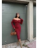 Bordo Madonna Yaka Yumoş Elbise