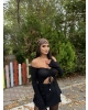 Siyah Madonna Büzgülü Crop