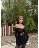 Siyah Madonna Büzgülü Crop