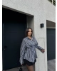 Gri Çizgili Oversize Tasarım Gömlek