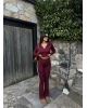 Bordo Şeritli Tayt Pantolon