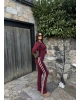 Bordo Şeritli Tayt Pantolon