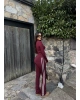 Bordo Şeritli Tayt Pantolon