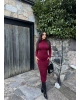 Bordo Drapeli Uzun Elbise