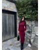 Bordo Drapeli Uzun Elbise