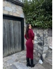 Bordo Drapeli Uzun Elbise