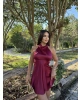 Bordo Saten Sırt Detay Mini Elbise