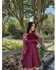 Bordo Saten Sırt Detay Mini Elbise