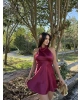 Bordo Saten Sırt Detay Mini Elbise