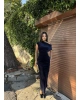 Lacivert Simli Kadife Omuz Detay Uzun Elbise
