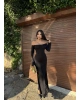 Siyah Sırt Bağlama Detay Uzun Elbise