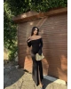 Siyah Sırt Bağlama Detay Uzun Elbise