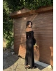 Siyah Sırt Bağlama Detay Uzun Elbise