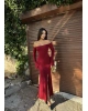 Bordo Sırt Bağlama Detay Uzun Elbise