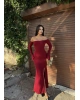 Bordo Sırt Bağlama Detay Uzun Elbise